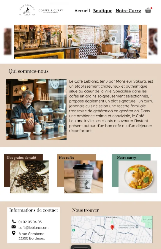 Maquette Figma du site Café Leblanc
